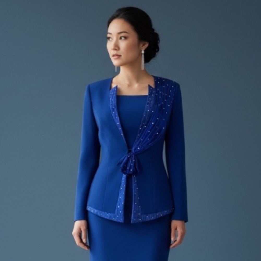 Vtg! Royal Blue Women's Blazer with Scarf Detail - Picture 2 of 16